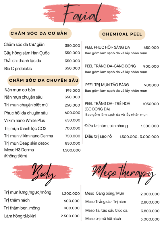 bảng giá trị mụn lani spa 2026